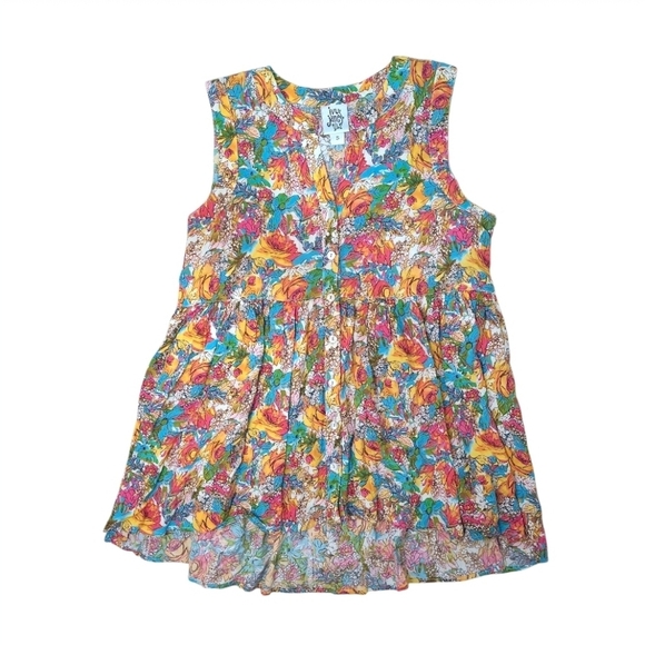 Ivy Jane Colorful Watercolor Floral Sleeveless Button Down Tank Top Size Small - Picture 7 of 8